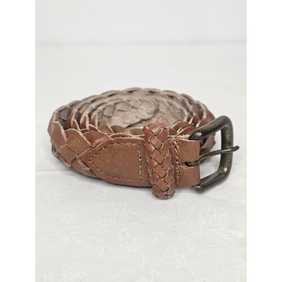 Unisex Genuine Leather Belt Basket Weave Brass Buckle Herringbone Size M Mexico - Picture 1 of 6